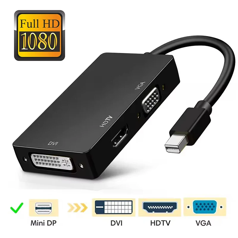 Adaptador DVI VGA 3 en 1 Displayport Mini DP a HDMI, cable conector convertidor de puerto de pantalla 1080P para proyector, portátil y PC