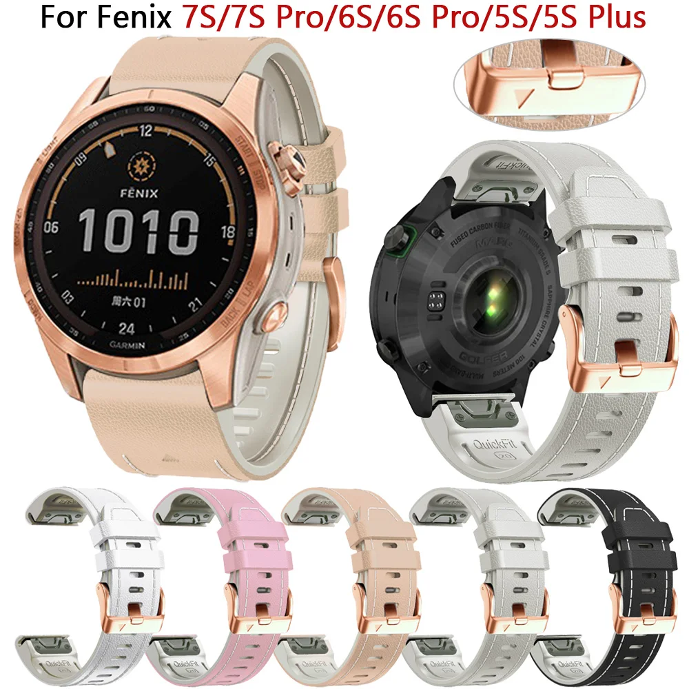 Correa de silicona de cuero de 20mm para Garmin Fenix 7S 6S Pro 5S Plus, correa de reloj para mujer y hombre para Fenix 7s 6s 5s, pulsera de reloj - imagen 2