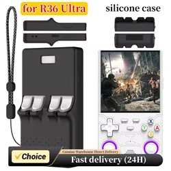 Funda de silicona para consola de juegos portátil R36 Ultra contra arañazos y caídas, Estuche de transporte negro con cordón para hombres y mujeres
