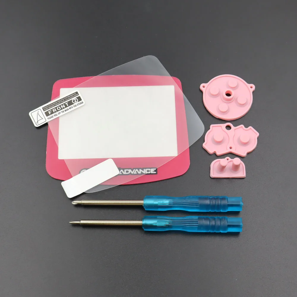 Espejo de lente de plástico y película protectora transparente + botón de goma conductora y destornillador para Protector de lente de pantalla de consola GBA - imagen 5