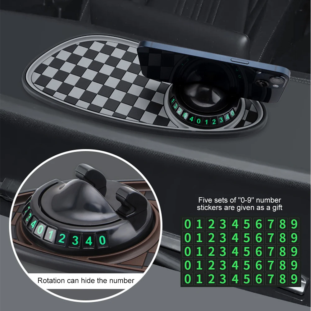 Alfombrilla multifuncional para salpicadero de coche con número de estacionamiento, soporte Universal giratorio para teléfono 360 - imagen 2