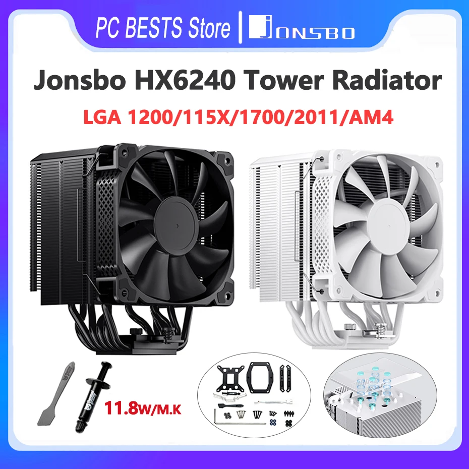 Jonsbo-Torre de radiador HX6240 de cobre puro, 6 tubos de calor de 12cm, ventilador PWM, Control inteligente de temperatura, refrigeración LGA 1200 115X 1700 2011