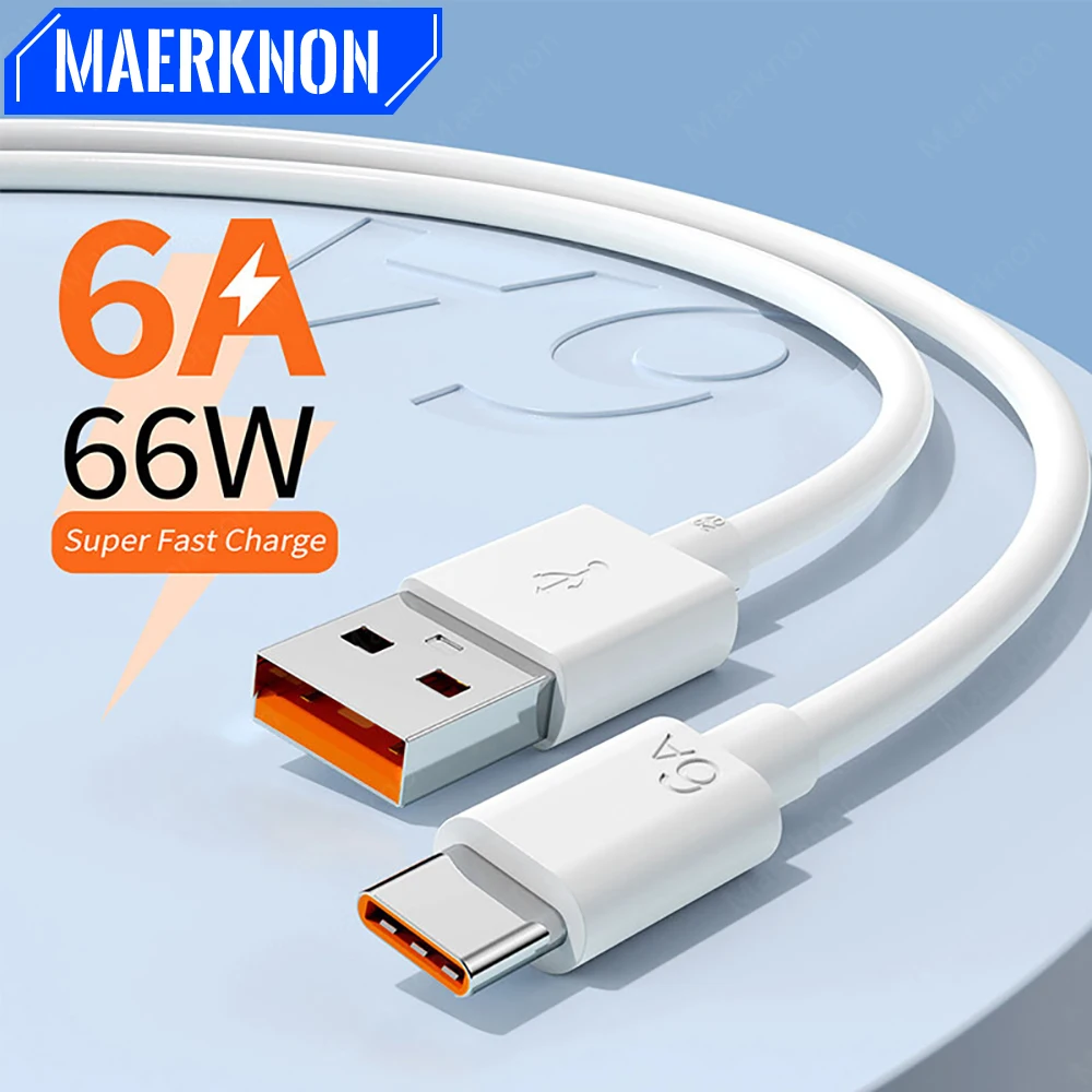 Cable USB C de 66W, Cable de datos de carga súper rápida 6A, Cable tipo C para cargador de teléfono para Huawei Mate 40 50 Xiaomi 14, Cable cargador USB C