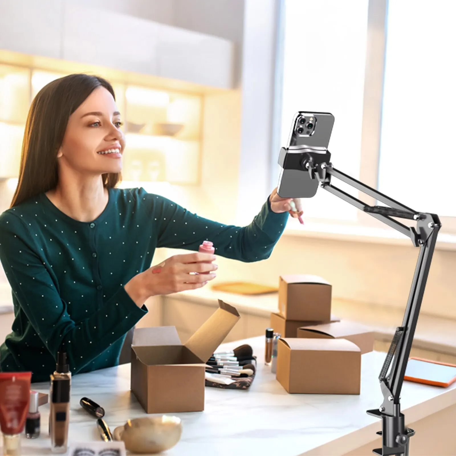 Soporte giratorio de 360 ° para teléfono móvil, abrazadera para tableta, soporte perezoso para escritorio, transmisión de altura ajustable, cocina y dormitorio - imagen 5