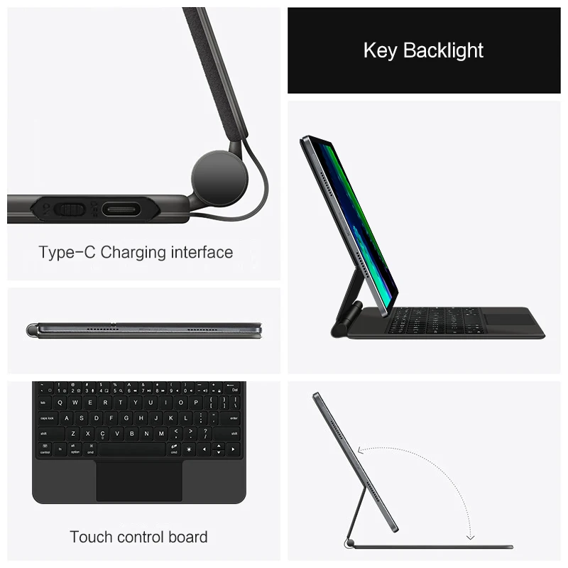 Teclado mágico AJIUYU para XiaoMi Pad 6 11 "2023 funda inteligente para Xiaomi Mi Pad 6 MIPad 6 Pro 11 pulgadas TrackPad teclado retroiluminado - imagen 3