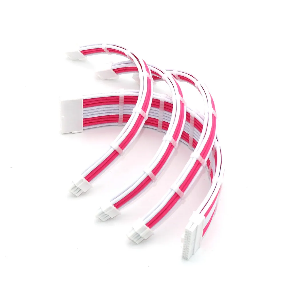 Angitu-Kit de cables de extensión PSU curvada, 1x24Pin, 1xcpu/AT 8Pin(4 + 4P), 2xgpu 8(6 + 2)Pin PCIE 180 grados, curva interior 20cm 30cm