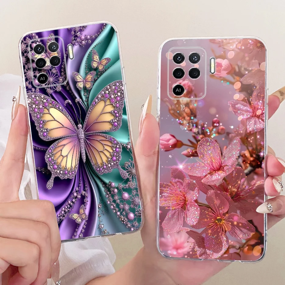 Para Oppo A94 4G funda de lujo con flores pintadas de mariposa funda de teléfono suave y delgada para Oppo A94 A 94 OppoA94 5G CPH2211 Fundas bolsas - imagen 5