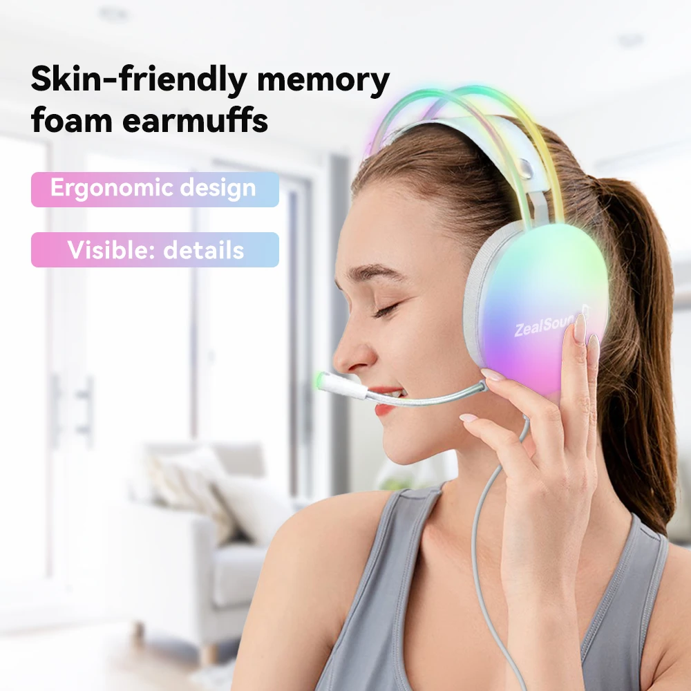 Haomuren RGB USB auriculares para juegos para PC portátil PS4 PS5 auriculares con cable con micrófono bajo envolvente sobre la oreja auriculares con luz completa S600 - imagen 4