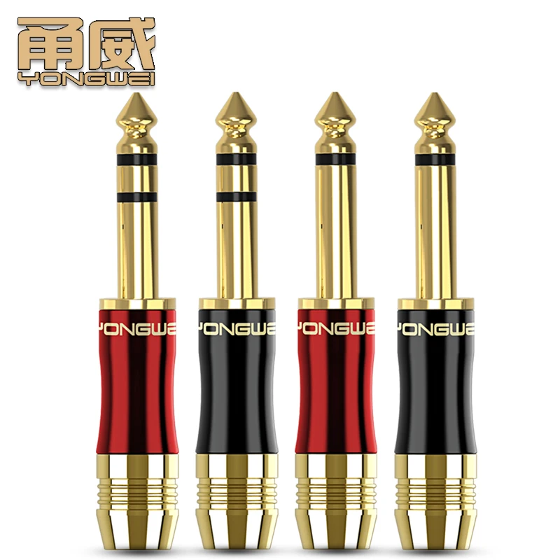 YONGWEI micrófono con enchufe de 6,35mm chapado en oro de cobre puro, guitarra, consola mezcladora electrónica de acero, conexión de audio, enchufe soldado - imagen 2