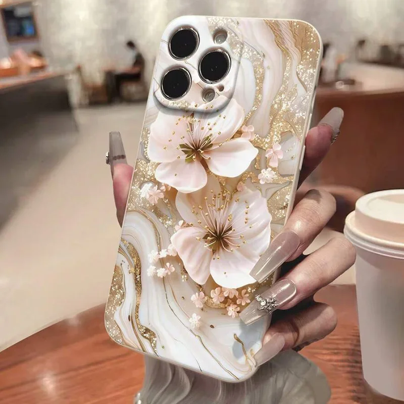Funda de teléfono con flores para iPhone 16 15 14 13 12 11 Pro Max XS X XR 16E 7 8 Plus SE 2022 13 12 Mini cubierta de parachoques de silicona a prueba de golpes - imagen 3