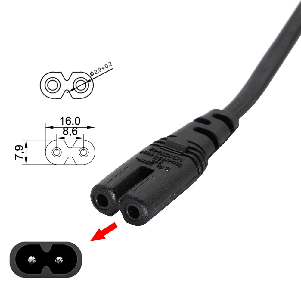 Cable de alimentación de CA de 30cm UE a IEC 320 C7 Schuko CEE7/16 a C7 Firgure 8 Cable de alimentación de la UE Cable de extensión de conector 2.5A 250V negro - imagen 3