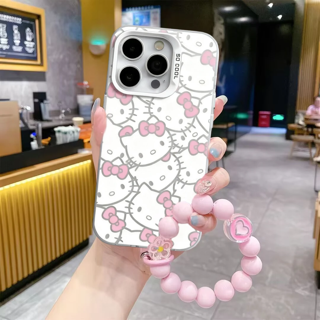 Rosa lindo Hello Kitty pulsera amor cadena funda para ONEPLUS NORD 4 3 2 ONE PLUS NORD CE 3 4 LLite 8T 9R acrílico duro Y2K cubierta - imagen 3