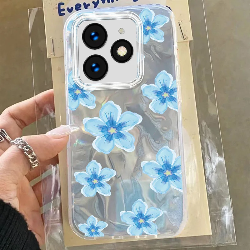 Funda de dibujos animados de gato negro de flores para Infinix Smart 8 8 Pro Hot 40i Tecno Spark Go 2024 20C 20 ITEL A50 P55 4G PC, fundas de teléfono