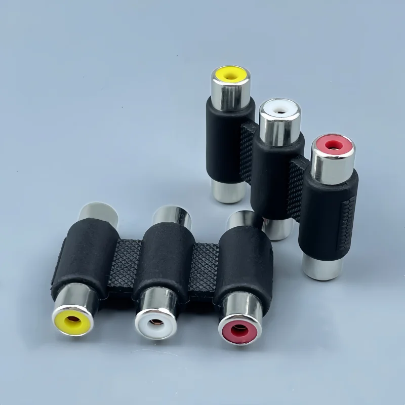 Conector hembra a hembra de loto chapado en oro de tres filas, acoplador Av de Audio y vídeo recto Rca de tres conexiones, 1/2/3 Uds. - imagen 3