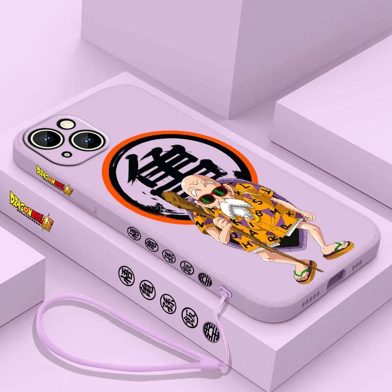 D-Dragon Ball Anime Master Roshi funda para Apple iPhone 17 16 15 14 13 12 11 Air Mini Plus Pro Max funda de teléfono con cuerda izquierda líquida - imagen 5