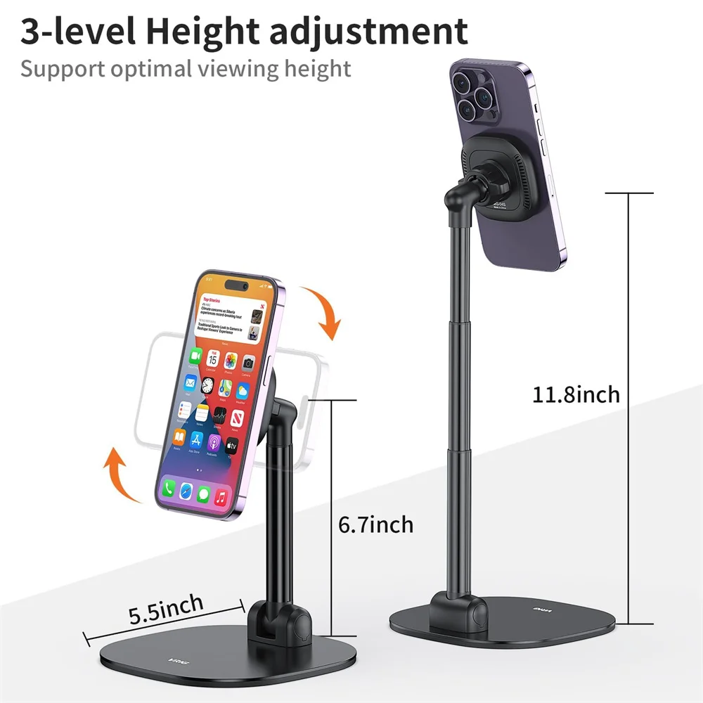 VRIG-soporte magnético de escritorio para teléfono, base con rotación de 2024 grados, altura y ángulo ajustable para MagSafe, iPhone 15, 14, 13, 12 y Samsung, 360 - imagen 5