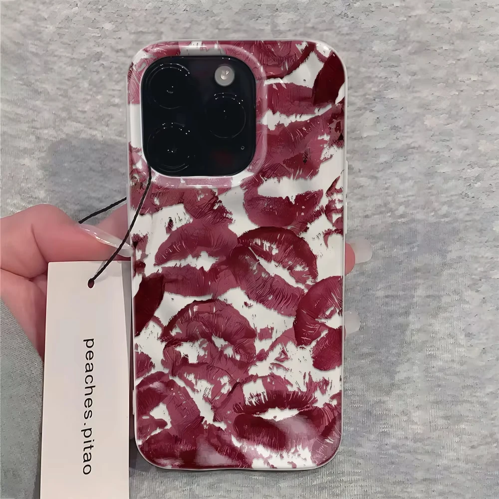 Funda con diseño de textura 3D con estampado de labios para iPhone 17 Pro Max 17 Air 16 Pro 15 14 Plus 13 12 11, funda de silicona suave a prueba de golpes