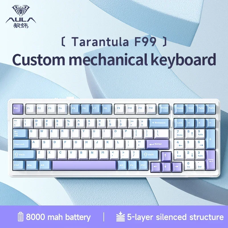 AULA-Teclado mecánico inalámbrico F99 para juegos, accesorio con Bluetooth/2,4G, inalámbrico/con cable, 99 teclas, personalizable - imagen 3