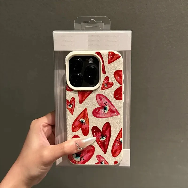 Funda de teléfono con diseño de lichi y corazón de ojos rojos Vintage para iPhone 11 12 13 14 15 16 17 Pro Max X XS XR 16E Plus 17Air, funda a prueba de golpes - imagen 3