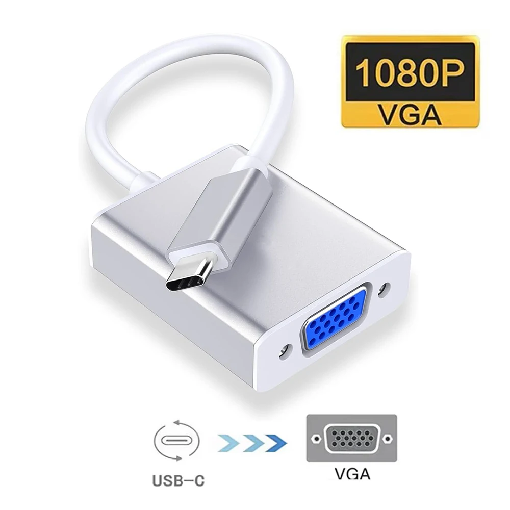 Adaptador USB C a D-SUB VGA de 15 pines Cable convertidor tipo C a VGA Compatible con Thunderbolt3/4 Macbook Pro a Monitor de proyector