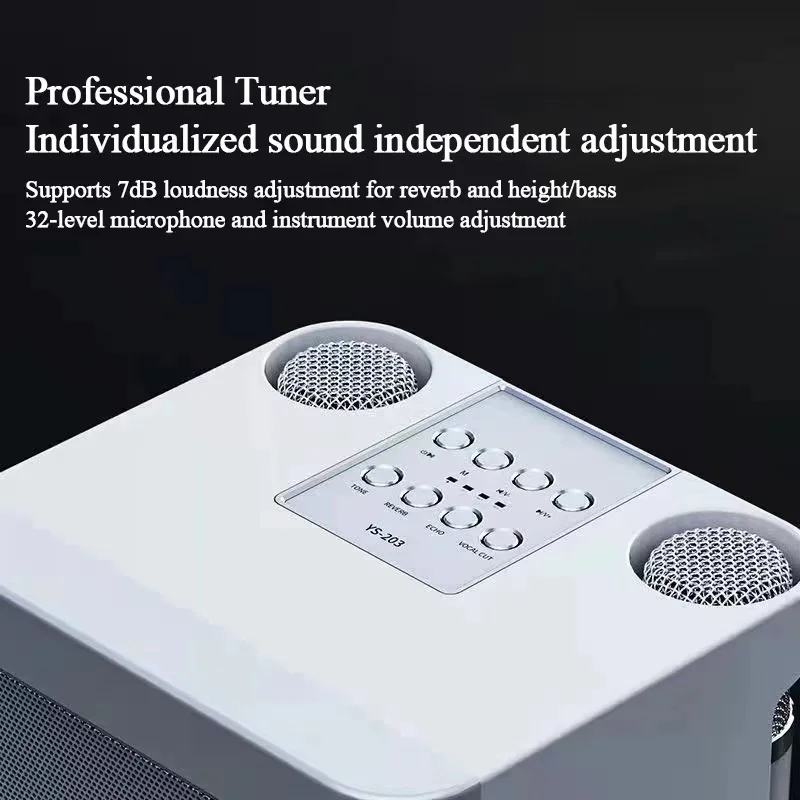 Máquina de Karaoke con micrófono Dual de YS-203 para adultos y niños, sistema de altavoces PA Bluetooth portátil con 2 micrófonos inalámbricos para el hogar - imagen 4