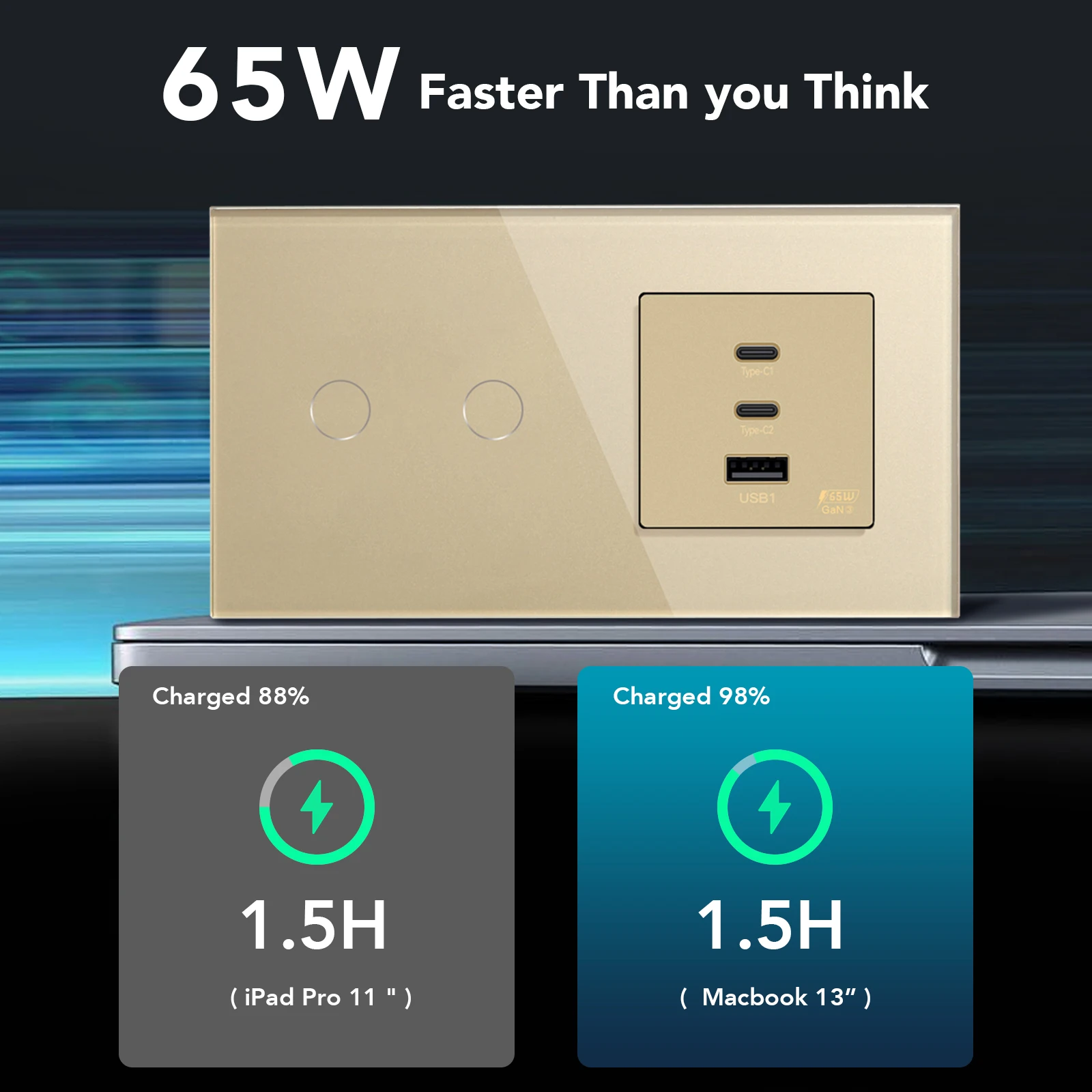 BSEED 1/2/3/4Gang Interruptor táctil para luz 1Way Plus 65w Dual tipo c USB puertos de enchufe de carga súper rápida Panel de vidrio estándar de la UE - imagen 4
