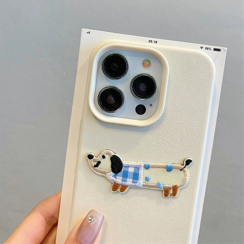 Funda de teléfono con nombre personalizado de perro bordado de dibujos animados en 3D para iPhone 16 15 14 13 11 12 Pro Max Plus X XS XR Candy DIY - imagen 5