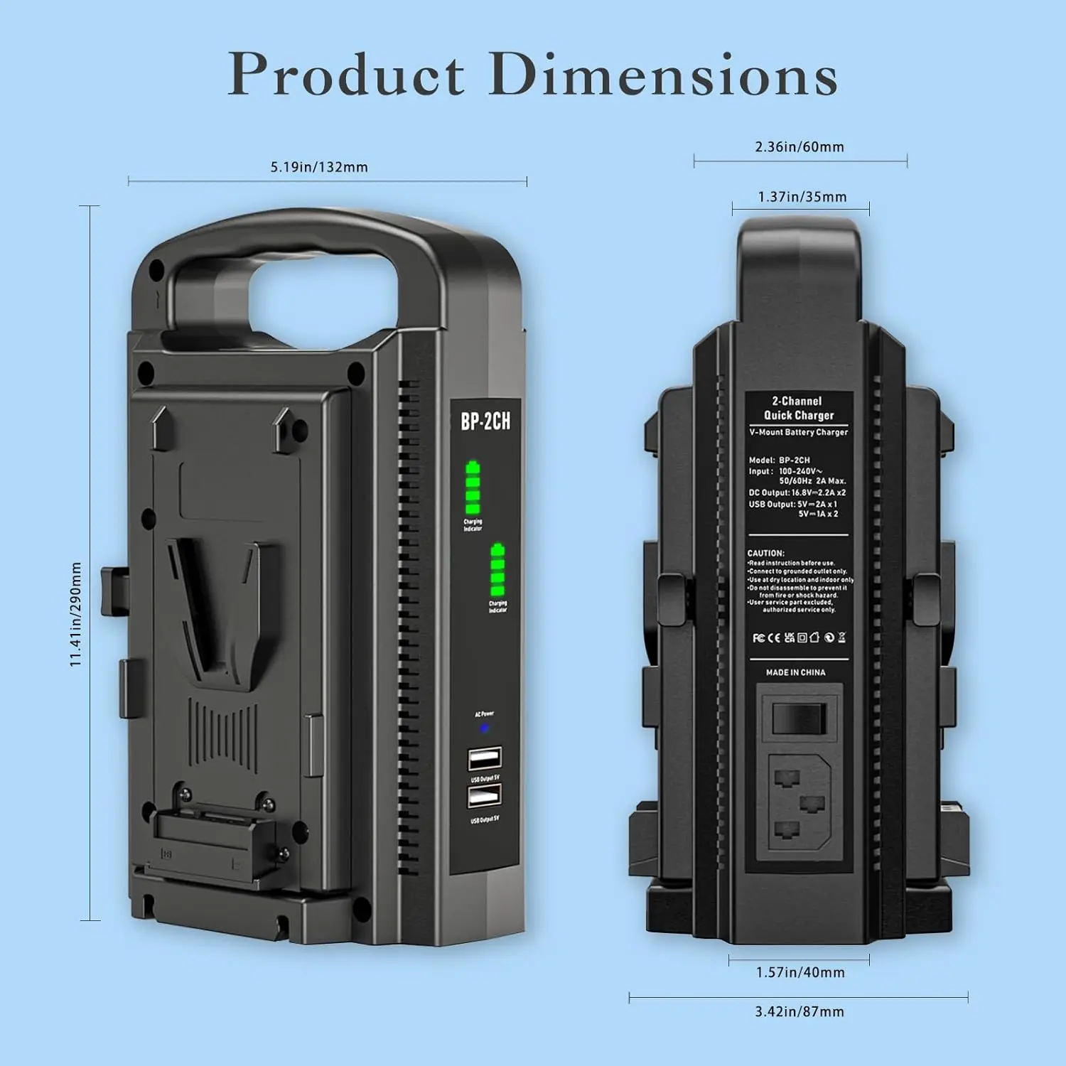 Cargador de batería Batmax V Mount, cargador rápido adaptador D-Tap de doble canal de 16,8 V para baterías Sony V Mount/V Lock