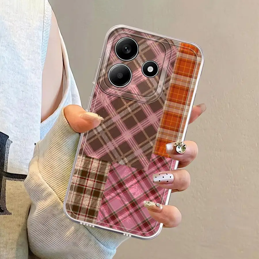 Funda de teléfono con diseño de patrón de rejilla Ins para Xiaomi Redmi Note 10Pro 12S 11S 10S 10Lite 11 14 13 12 Pro Plus 9 8 transparente suave - imagen 3