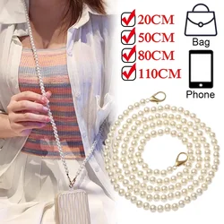 Funda cruzada de perlas de lujo para teléfono, cordón, bolsas para teléfono móvil, cubierta para tarjetas, correa de cadena de perlas DIY, cuerda desmontable para el cuello de 110CM-20CM