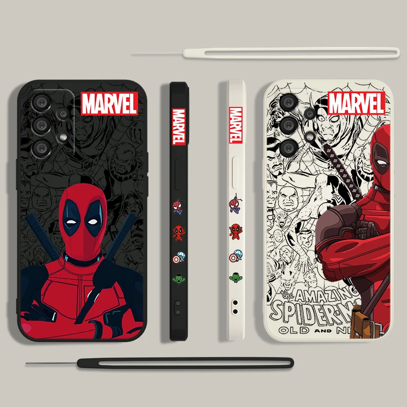 Funda de teléfono de superhéroe de Marvel Deadpool para Samsung, A55, A53, A33, A52, A32, A71, A51, A21S, A35, A25, 5G, cuerda líquida izquierda - imagen 5