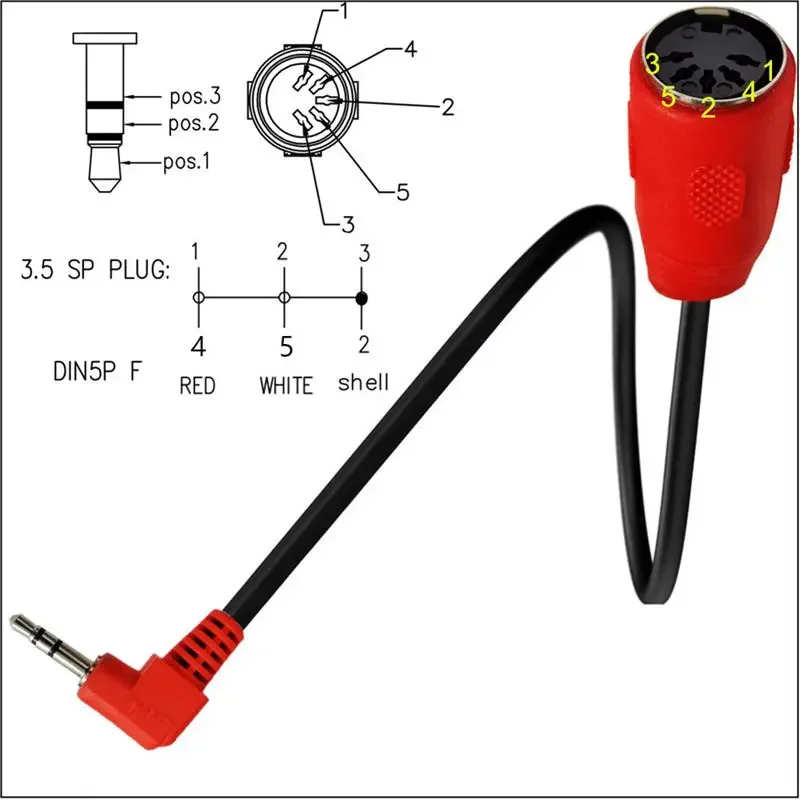90 °   Codo MIDI a TRS 3,5 mm macho a DIN 5 pines hembra enchufe de audio a cable adaptador de audio MIDI 0,5 M - imagen 4