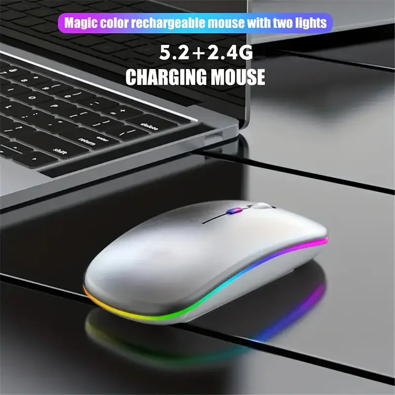 Ratón inalámbrico compatible con Bluetooth y modos duales de 2,4 GHz, recargable, RGB, ergonómico, silencioso, clic para PC, iPad, portátil, teléfono móvil y TV - imagen 2