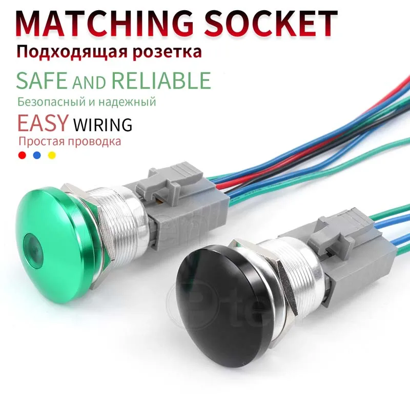 Interruptor de botón de Metal, pulsador de cabeza de seta de 16, 19 y 22mm, rojo, verde, impermeable, autoreinicio, 1 unidad - imagen 4