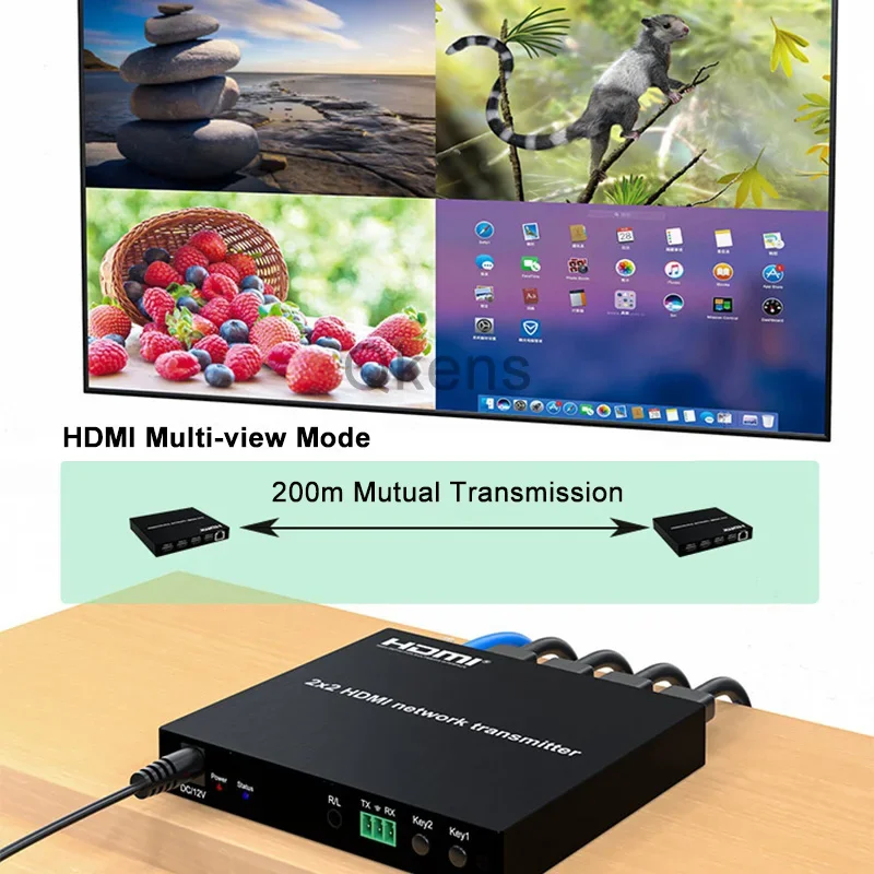 Transmisor de matriz de red HDMI 2x2 sobre Cable Cat6 200M 2 en 2 salidas divisor de interruptor convertidor de Audio y vídeo extensor Ethernet HDMI - imagen 5