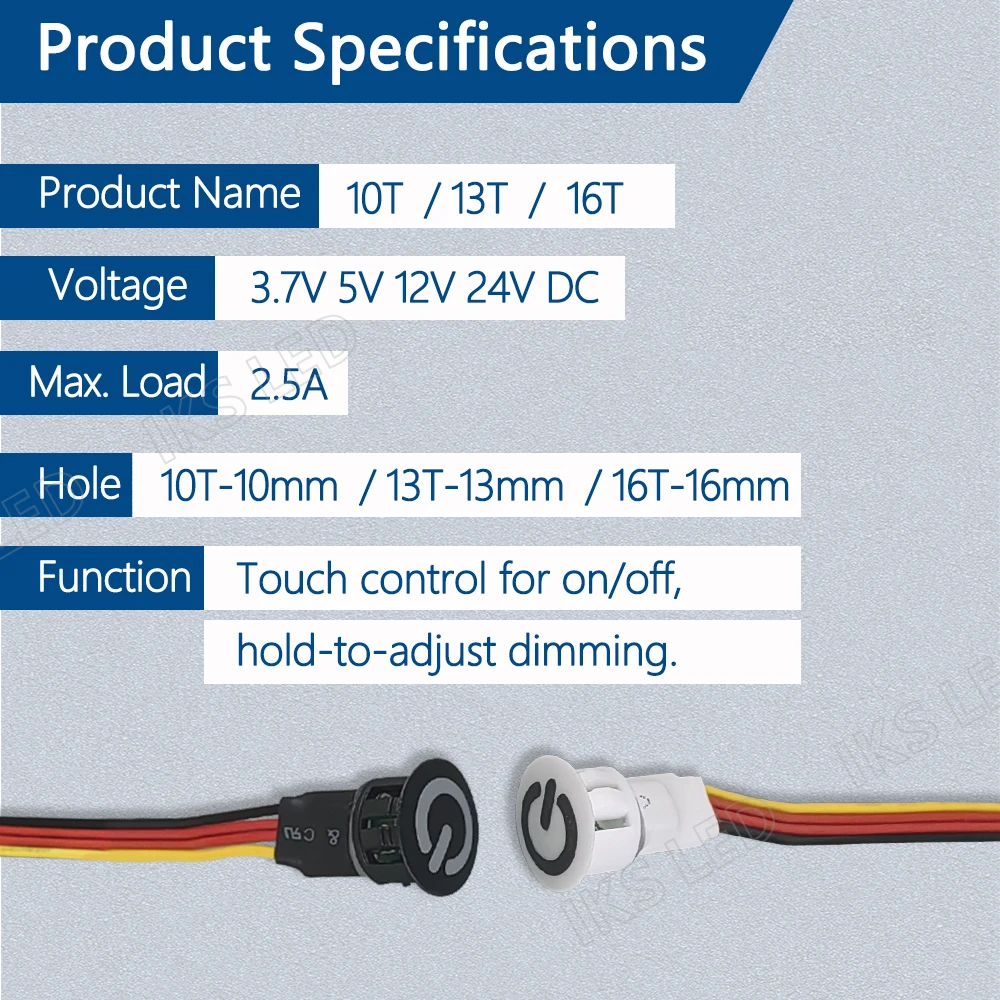 Interruptor táctil de 13mm, 12V24V, luz Led para gabinete, atenuador táctil, interruptor de Control de luz, mini interruptor con sensor táctil inalámbrico personalizado de 10mm y 16mm - imagen 2
