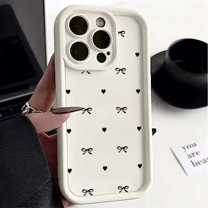 Funda de teléfono para OPPO Reno 12F 11F 10 5G 11 12 Pro 8T 6 8 Reno 7 4G 5 6 Lite A79 A78 A58 A77 A57 A98 A38 A18 bonita funda con lazo negro - imagen 3