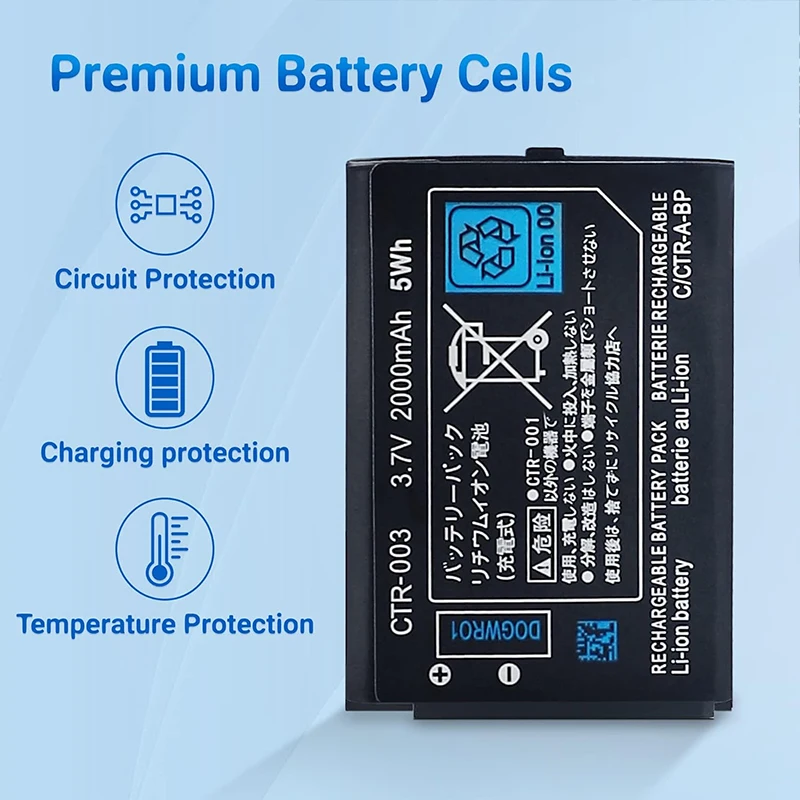 CTR-003 Paquete de batería recargable de iones de litio de 2000mAh 3,7 V + paquete de herramientas de reparación para consola de juegos Nintendo 3DS con destornillador - imagen 3