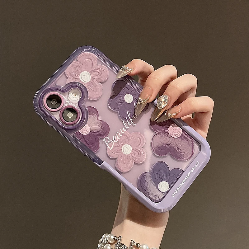 Hermosas flores soporte Invisible contraportada transparente para iPhone 11 12 13 14 15 16 17 Pro Max funda con soporte plegable - imagen 4