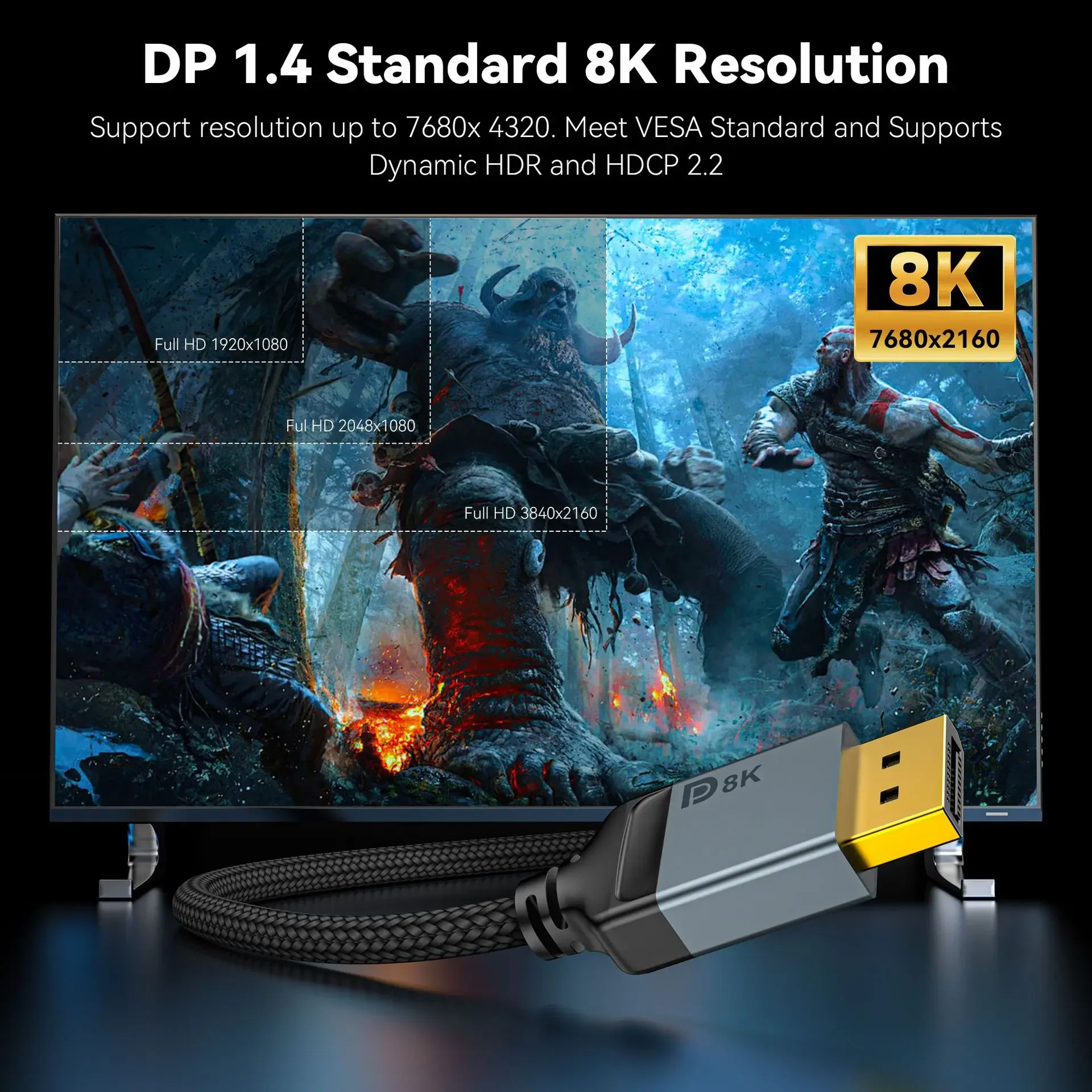 Cable 8K 60Hz DP 1,4 2M 3M Cable Displayport 4K @ 144Hz Cable macho HDR10 DP de alta velocidad para PC portátil Monitor de juegos, tarjeta gráfica - imagen 4