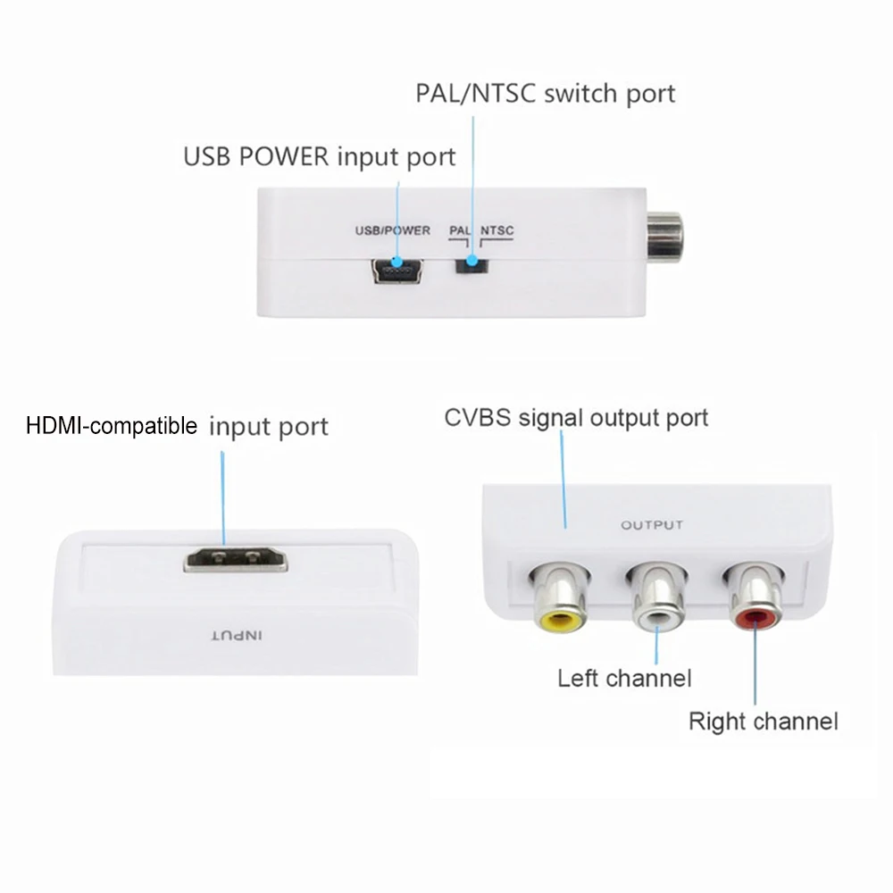 Caja convertidora de vídeo HD Compatible con HDMI a RCA AV/CVSB L/R Video 1080P compatible con NTSC PAL adaptador escalador AV Compatible con HDMI - imagen 4