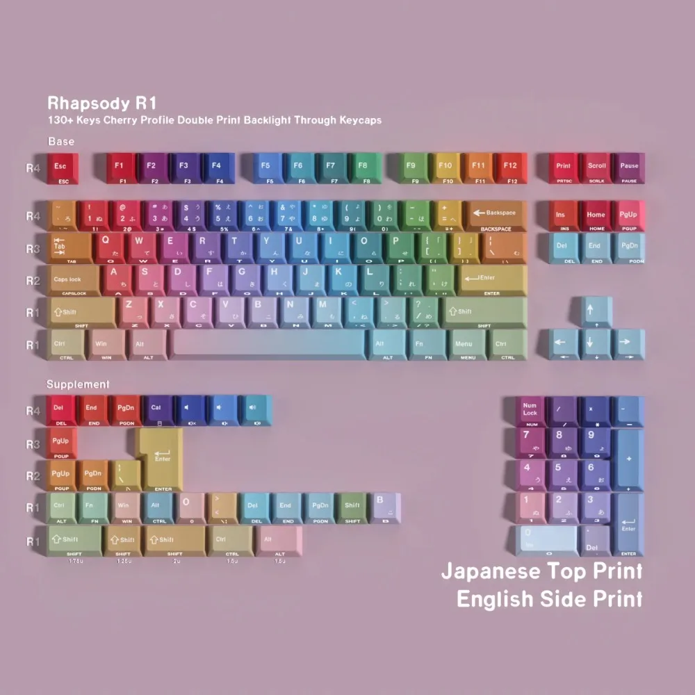 Teclas impresas con lados de Color translúcido degradado, 130 teclas, para teclado mecánico, teclas Cangjie en inglés y coreano, Cherry PBT - imagen 5