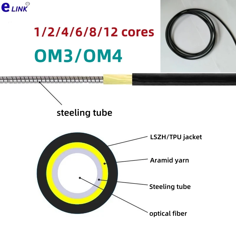 Cable de fibra óptica 1/2/4/6/8/12 núcleos OM3 OM4 tpu blindado lszh fibra única 1C 2C 4C 6C 8C 12C dúplex exterior multimodo a prueba de ratones