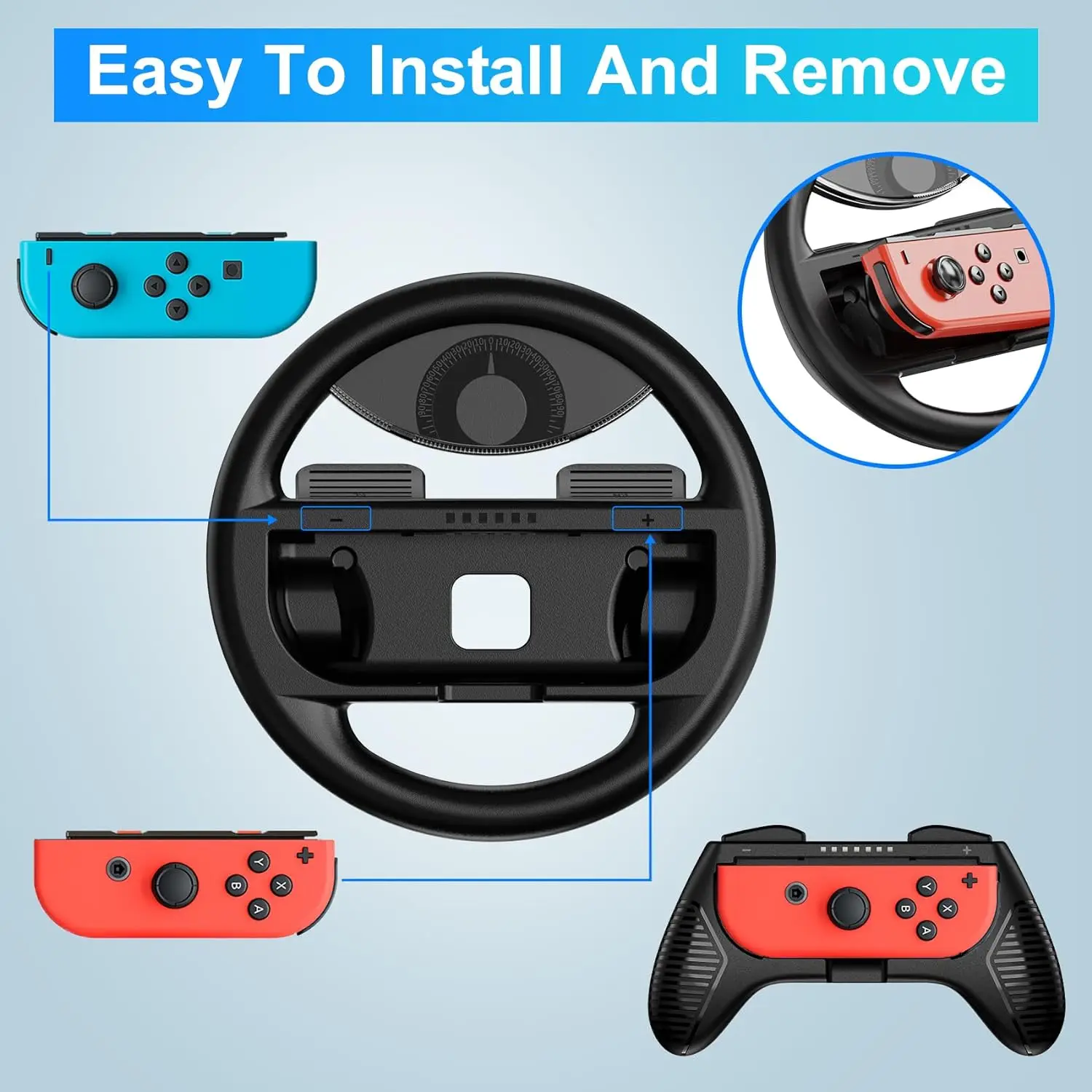 LinYuvo empuñaduras de volante para controlador de interruptor y Joycon, empuñaduras de mano para Mario Kart 8 Deluxe, paquete de 4 - imagen 4