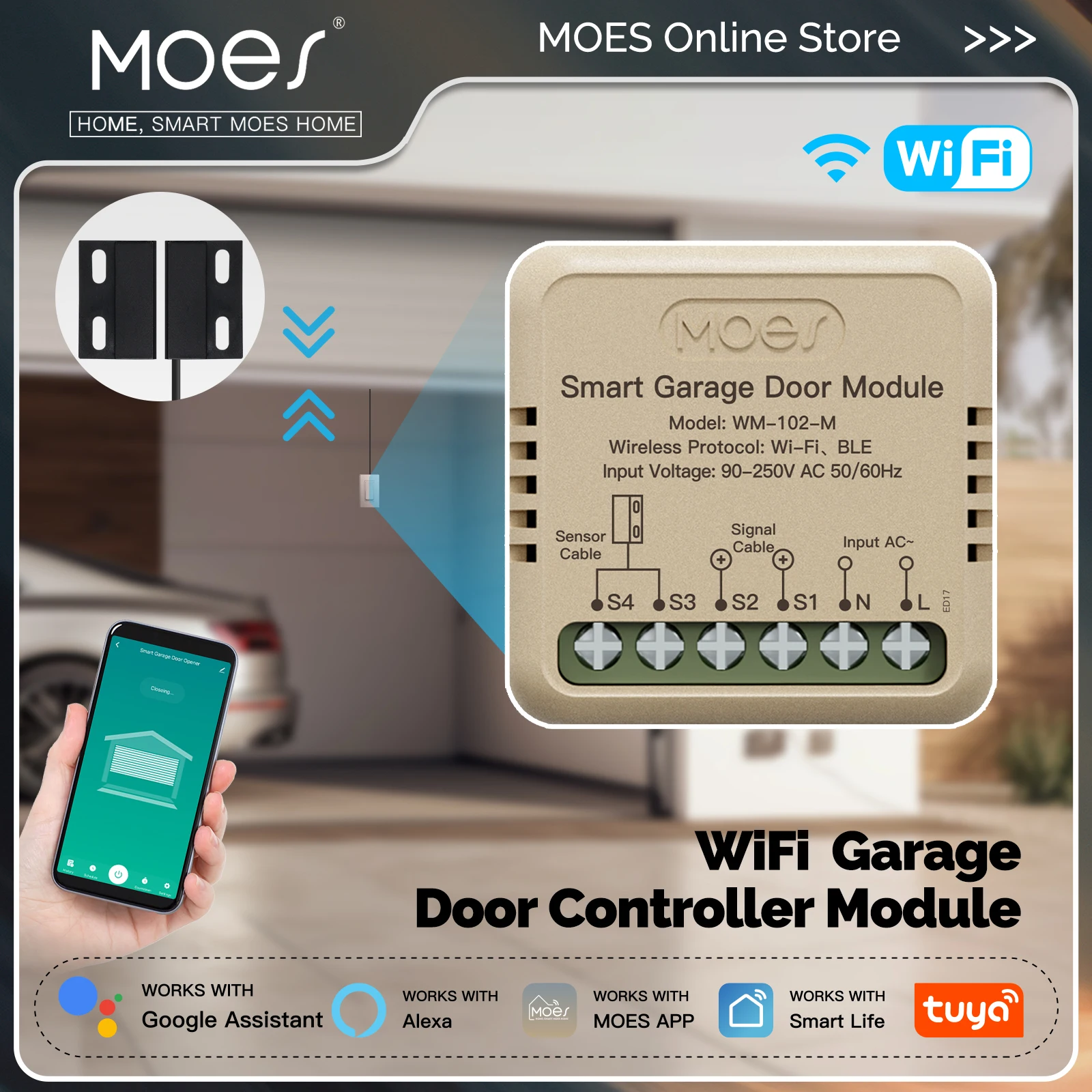MOES Tuya WiFi controlador de puerta de garaje Mini módulo de interruptor abridor de puerta Control de voz aplicación remota inteligente funciona con Alexa Google Home