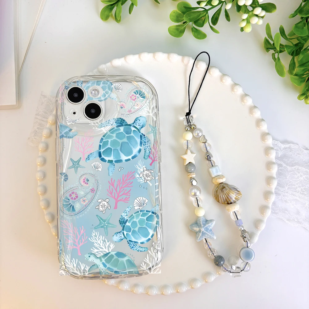 Funda de lujo con diseño de tortuga y medusas y estrellas de mar para POCO M7 X7 X6 F6 M6 X5 M4 X3 Pro M5S C75 4G 5G, fundas para teléfono con cadena de dibujos animados - imagen 2