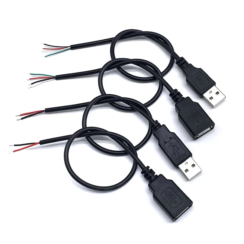 Cable de alimentación de 30cm, 2 pines USB 2,0 A hembra macho, conector de Cable de 4 pines, Cable de carga, conector de extensión DIY, línea de 5V