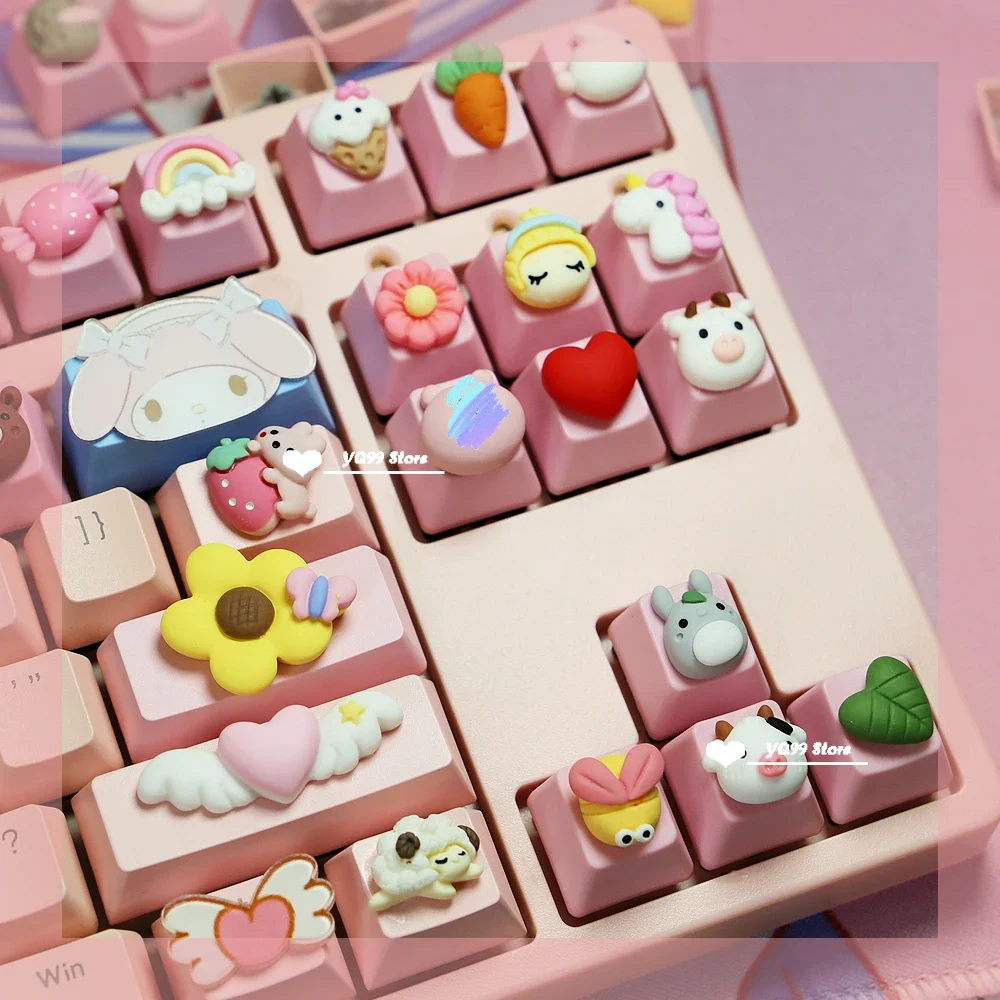 Teclas de dibujos animados para teclado mecánico, accesorio bonito de color rosa con garra de gato, PBT, personalizado, R4
