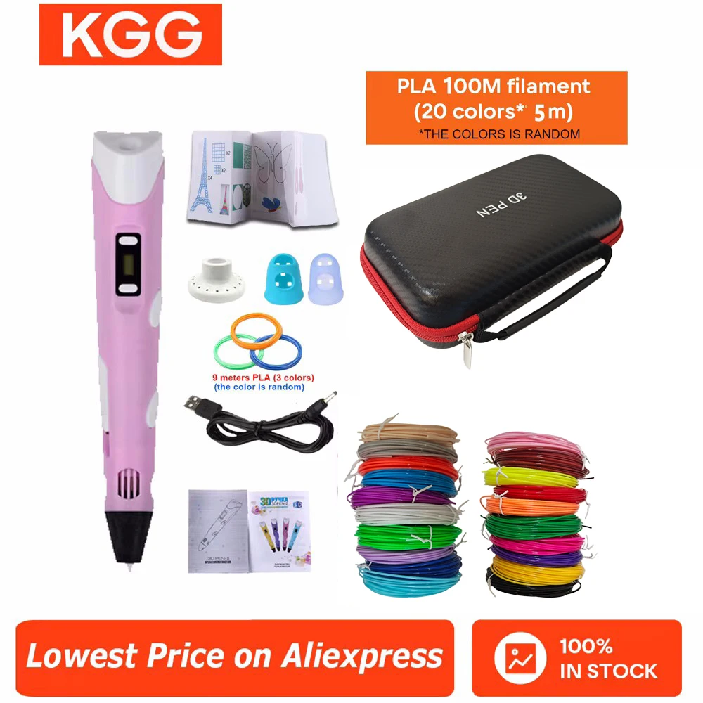 Bolígrafo 3D para niños, pluma de impresión de dibujo con pantalla LCD con filamento PLA de 1,75mm, juguetes para niños, regalo de Navidad y cumpleaños DIY