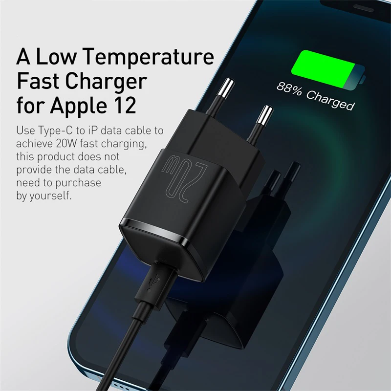 Baseus 20W USB C cargador portátil tipo C soporte PD carga rápida para iPhone 15 14 13 12 11 Pro Max 8 Plus cargador rápido - imagen 4